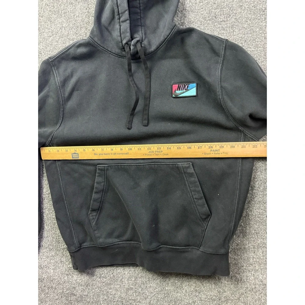 Nike Hoodie Mens‎ Medium Black Retro Patch Logo Fleece Pullover Sweatshirt